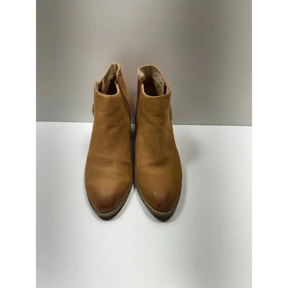 Vionic Strrling Women’s Heeled Boots Sz 9.5 Leather Suede Beige Side Zip Boho